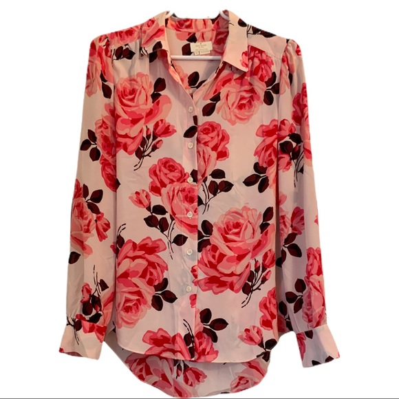Kate Spade Live Colourfully Blouse Pink Floral Pattern Size M - Picture 1 of 8